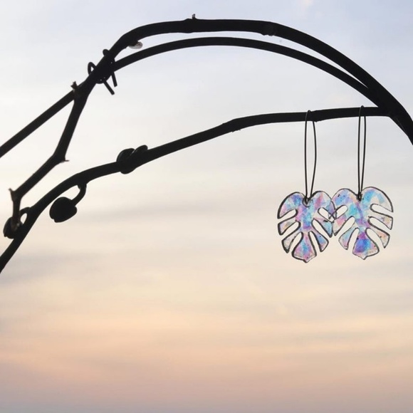 Monstera Resin Hoops | Statement Earrings - Picture 6 of 6